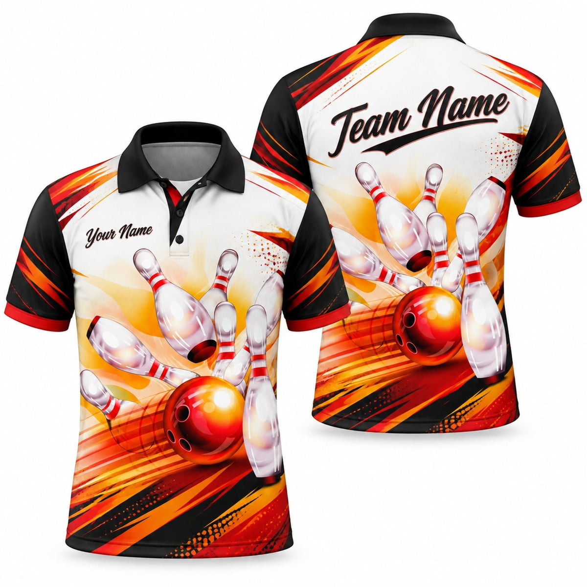 Flaming Bowling Strike Sport Custom Bowling Polo Shirt