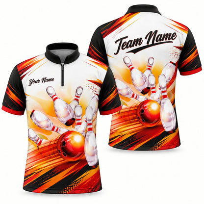 Flaming Bowling Strike Sport Custom Bowling Polo Shirt Jersey Zip 1 4 Collar