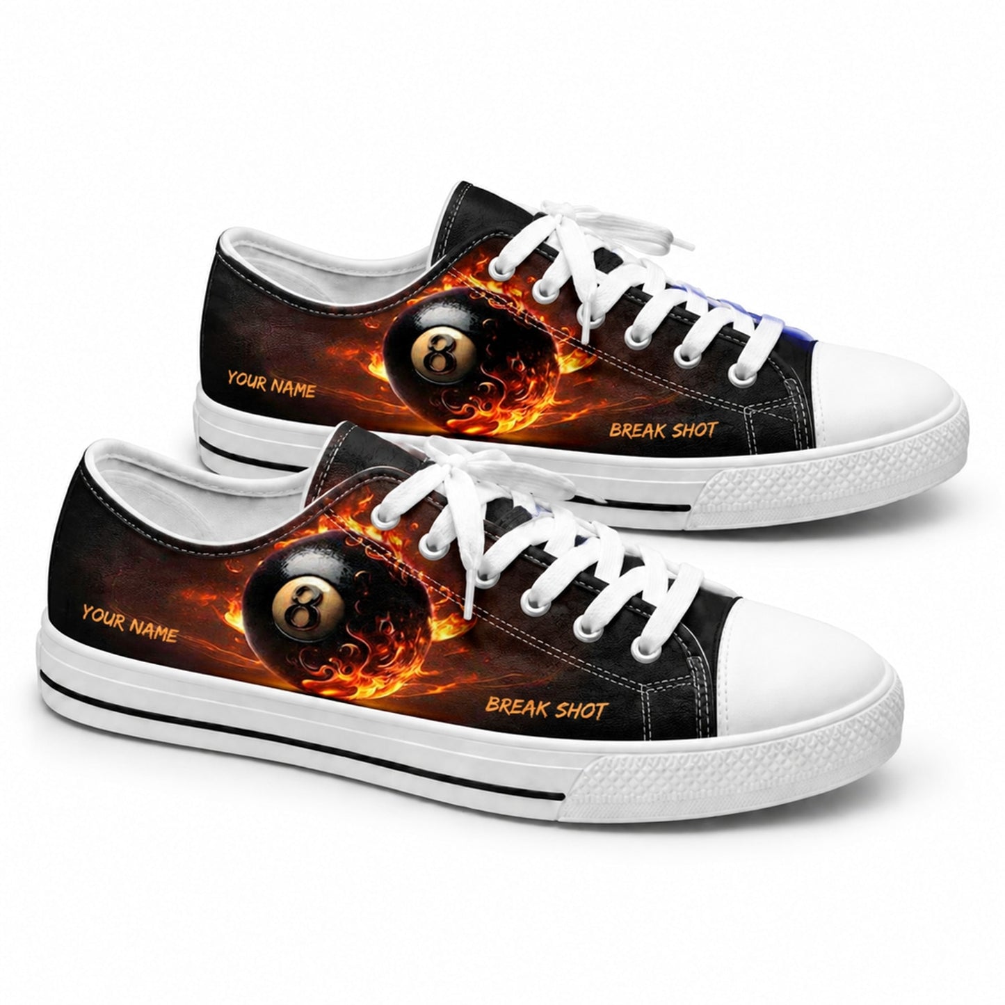 Flaming Break Shot Eight Ball Graphic Personalized Low Top Shoes
