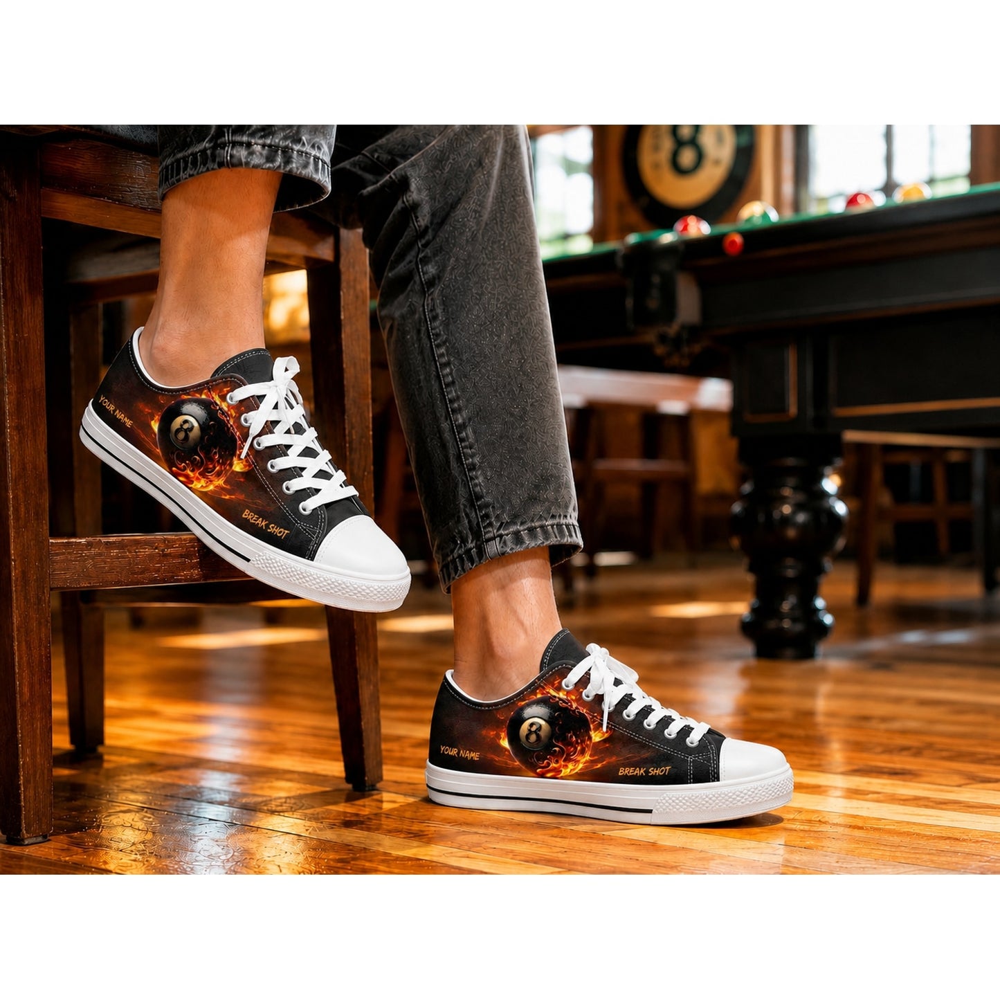 Flaming Break Shot Eight Ball Graphic Personalized Low Top Shoes Life Style