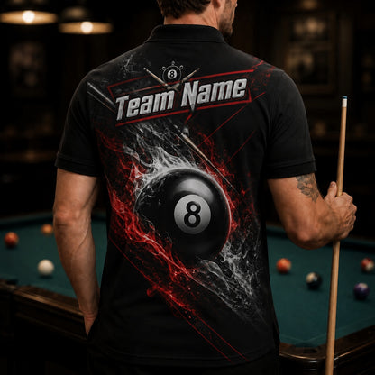 Flaming Eight Ball Graphic Custom Billiard Polo Shirt Back View
