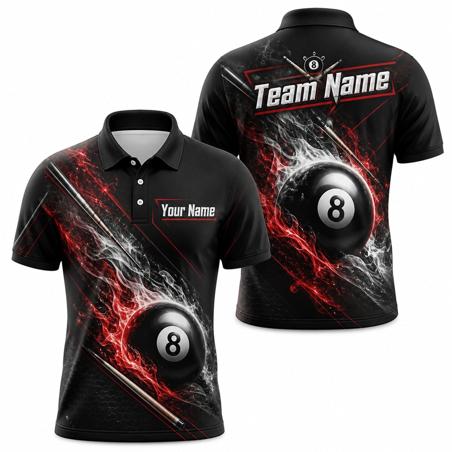 Flaming Eight Ball Graphic Custom Billiard Polo Shirt