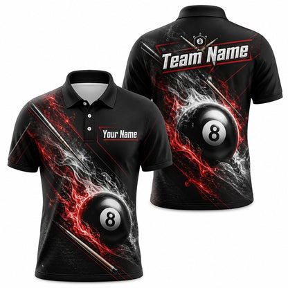 Flaming Eight Ball Graphic Custom Billiard Polo Shirt