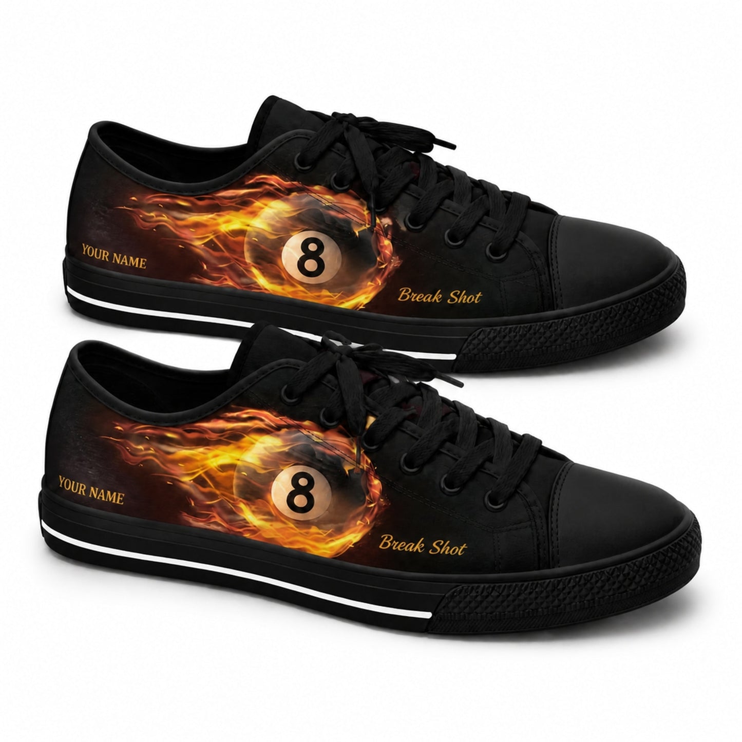 Flaming Eight Ball Graphic Custom Low Top Shoes Black Shoes