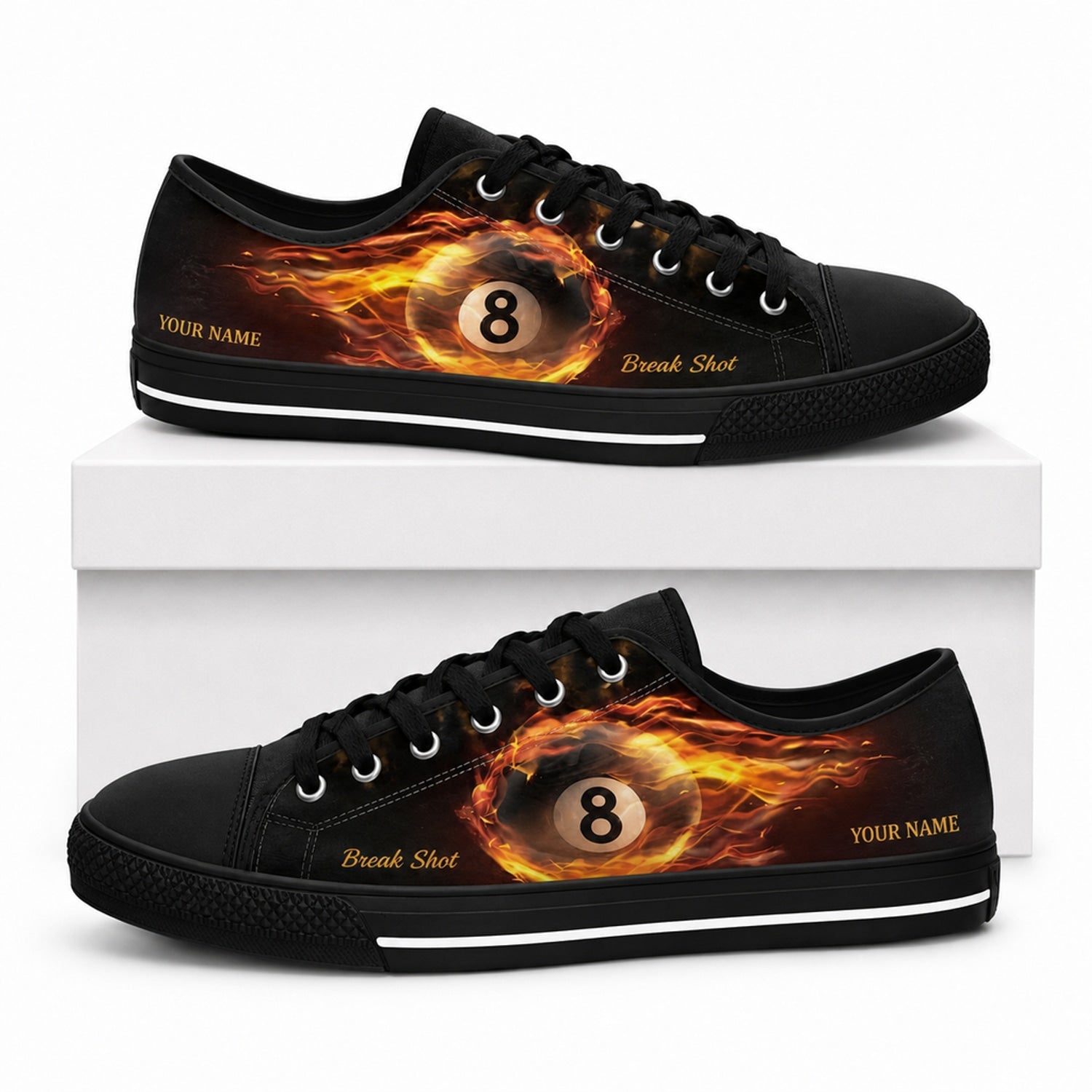 Flaming Eight Ball Graphic Custom Low Top Shoes Box Black