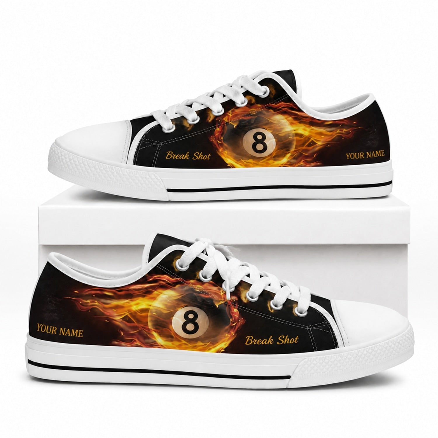 Flaming Eight Ball Graphic Custom Low Top Shoes Box White