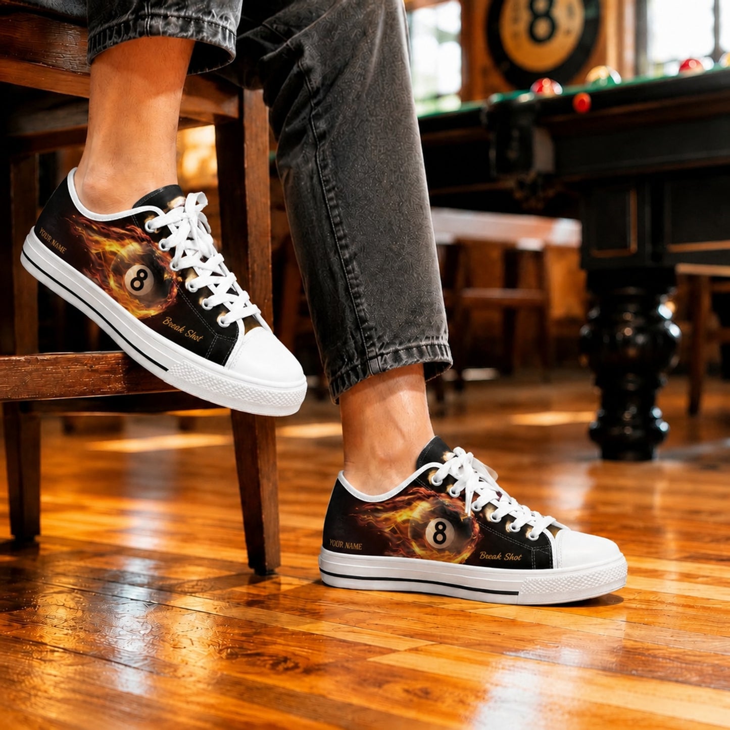 Flaming Eight Ball Graphic Custom Low Top Shoes Life Style