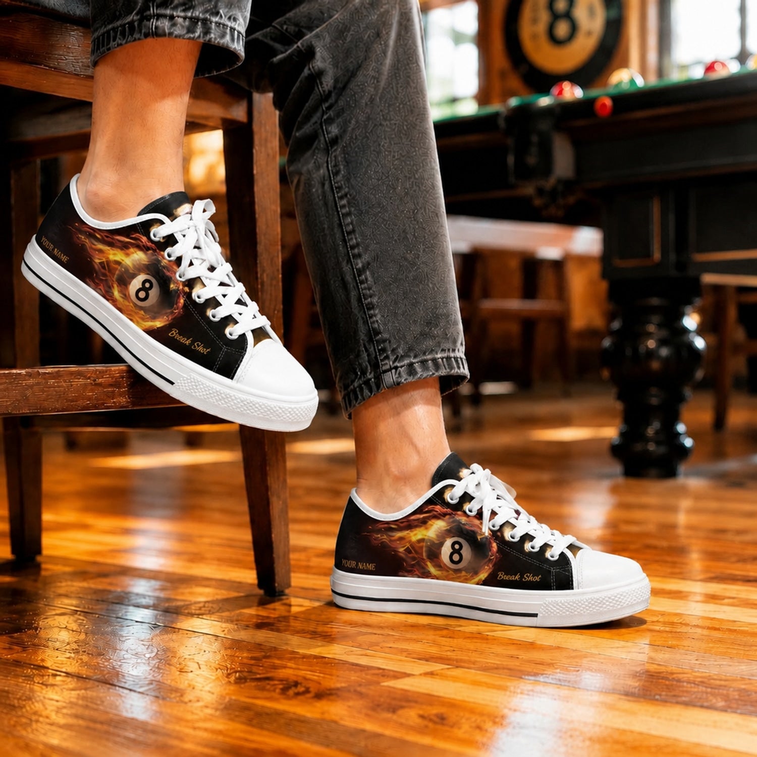 Flaming Eight Ball Graphic Custom Low Top Shoes Life Style