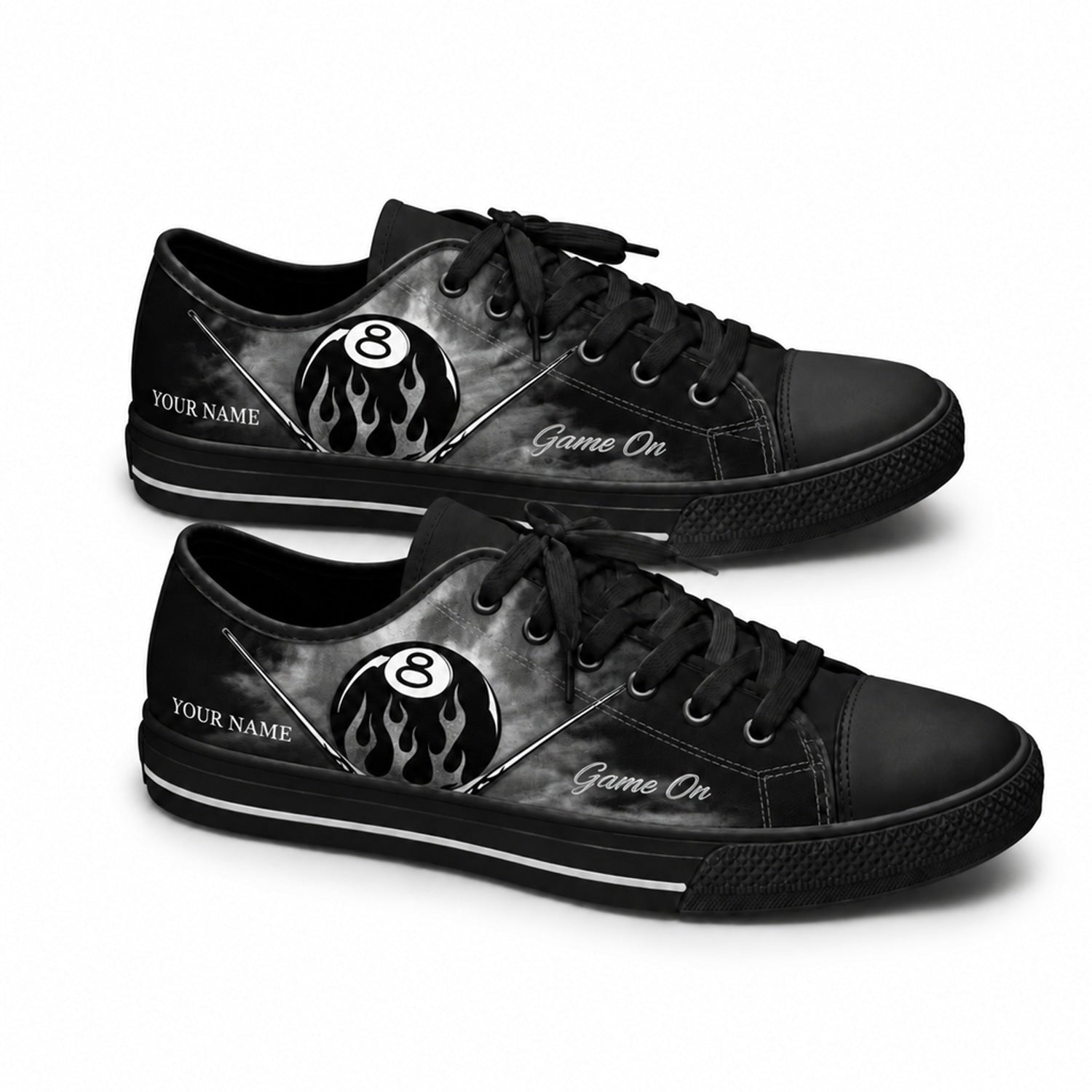 Flaming Eight Ball Graphic Personalized Low Top Shoes Black Shoes