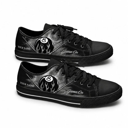 Flaming Eight Ball Graphic Personalized Low Top Shoes Black Shoes