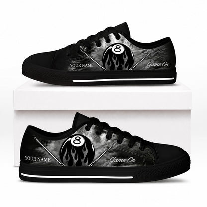 Flaming Eight Ball Graphic Personalized Low Top Shoes Box Black
