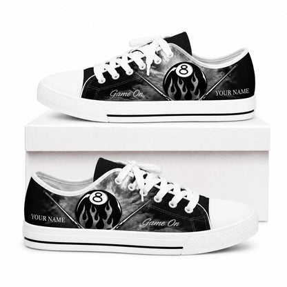 Flaming Eight Ball Graphic Personalized Low Top Shoes Box White