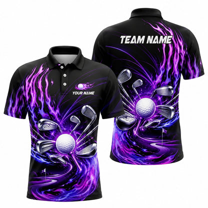 Flaming Golf Ball and Clubs Sport Personalized Golf Polo Shirt