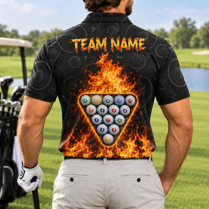 Flaming Golf Ball Graphic Custom Golf Polo Shirt Back View