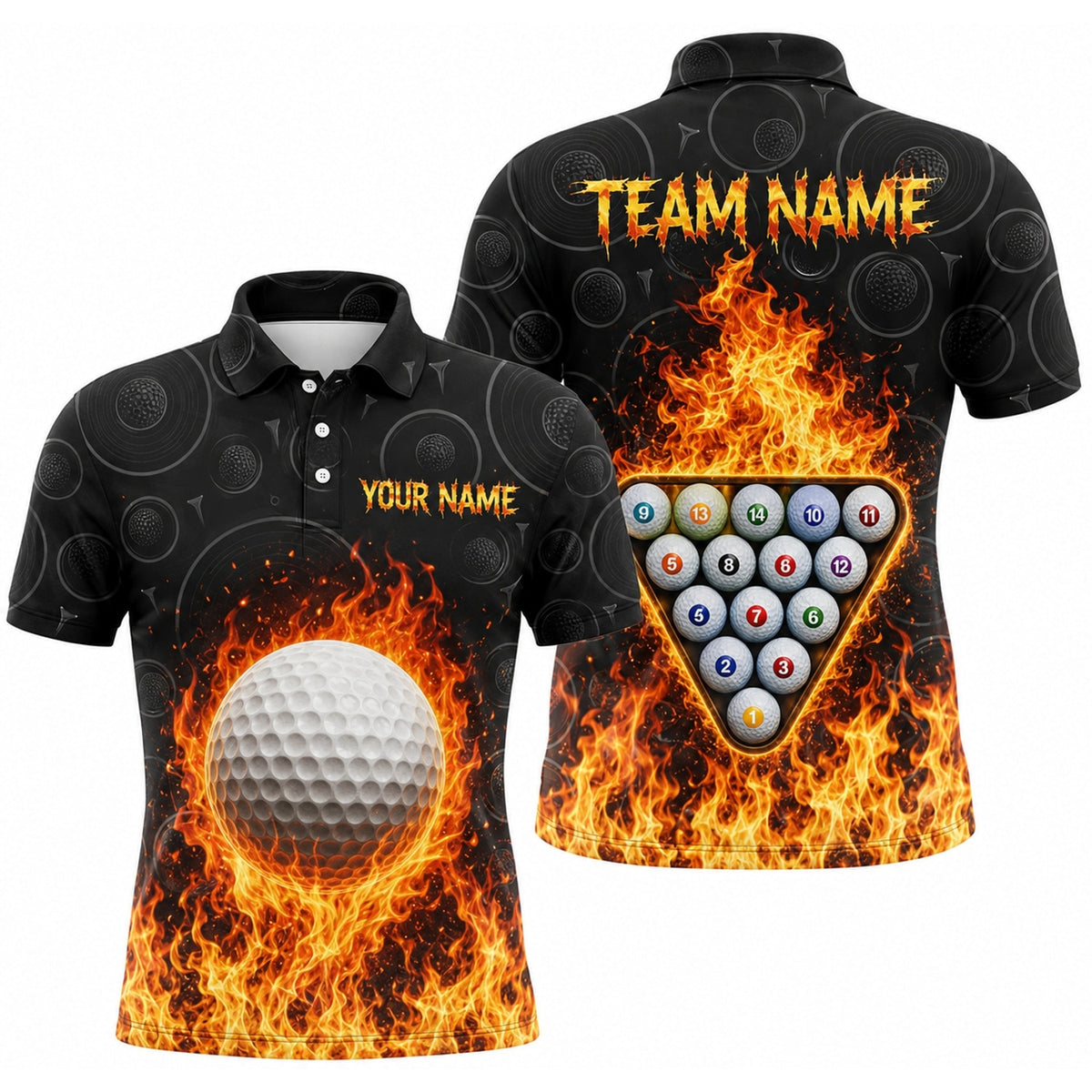 Flaming Golf Ball Graphic Custom Golf Polo Shirt