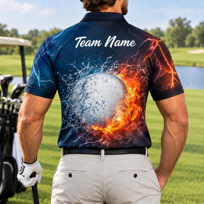 Flaming Golf Ball Lightning Custom Golf Polo Shirt Back View