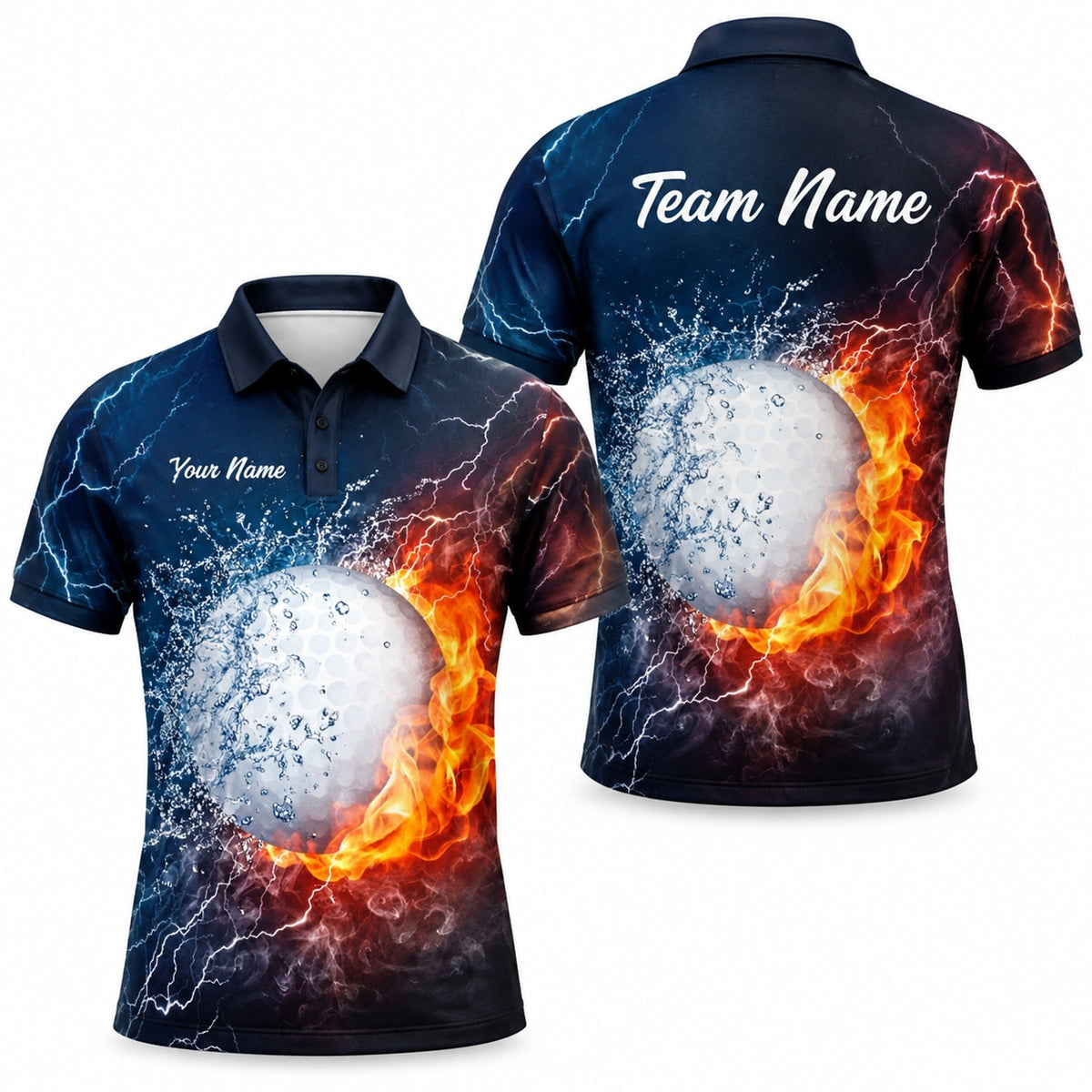 Flaming Golf Ball Lightning Custom Golf Polo Shirt