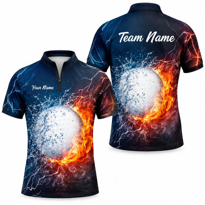 Flaming Golf Ball Lightning Custom Golf Polo Shirt Jersey Zip 1 4 Collar