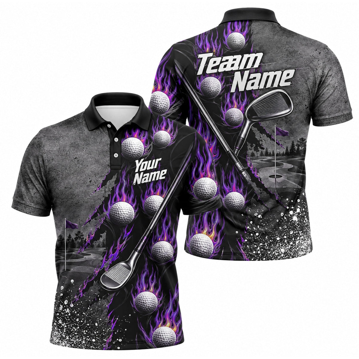Flaming Golf Balls Graphic Personalized Golf Polo Shirt