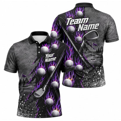 Flaming Golf Balls Graphic Personalized Golf Polo Shirt