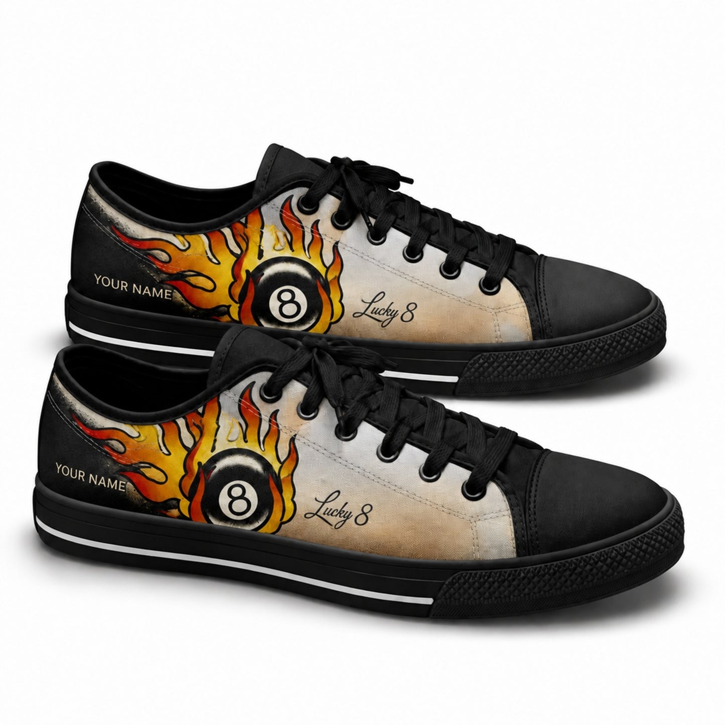 Flaming Lc Eight Ball Graphic Custom Low Top Shoes Black Shoes