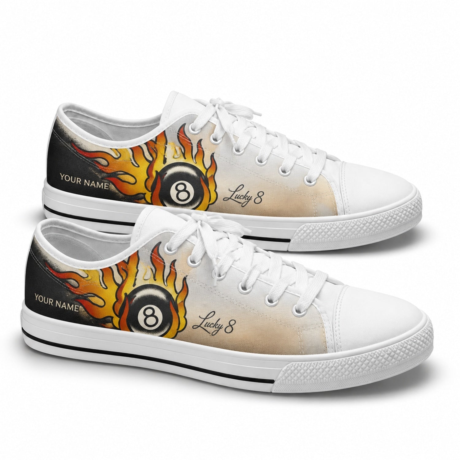 Flaming Lc Eight Ball Graphic Custom Low Top Shoes