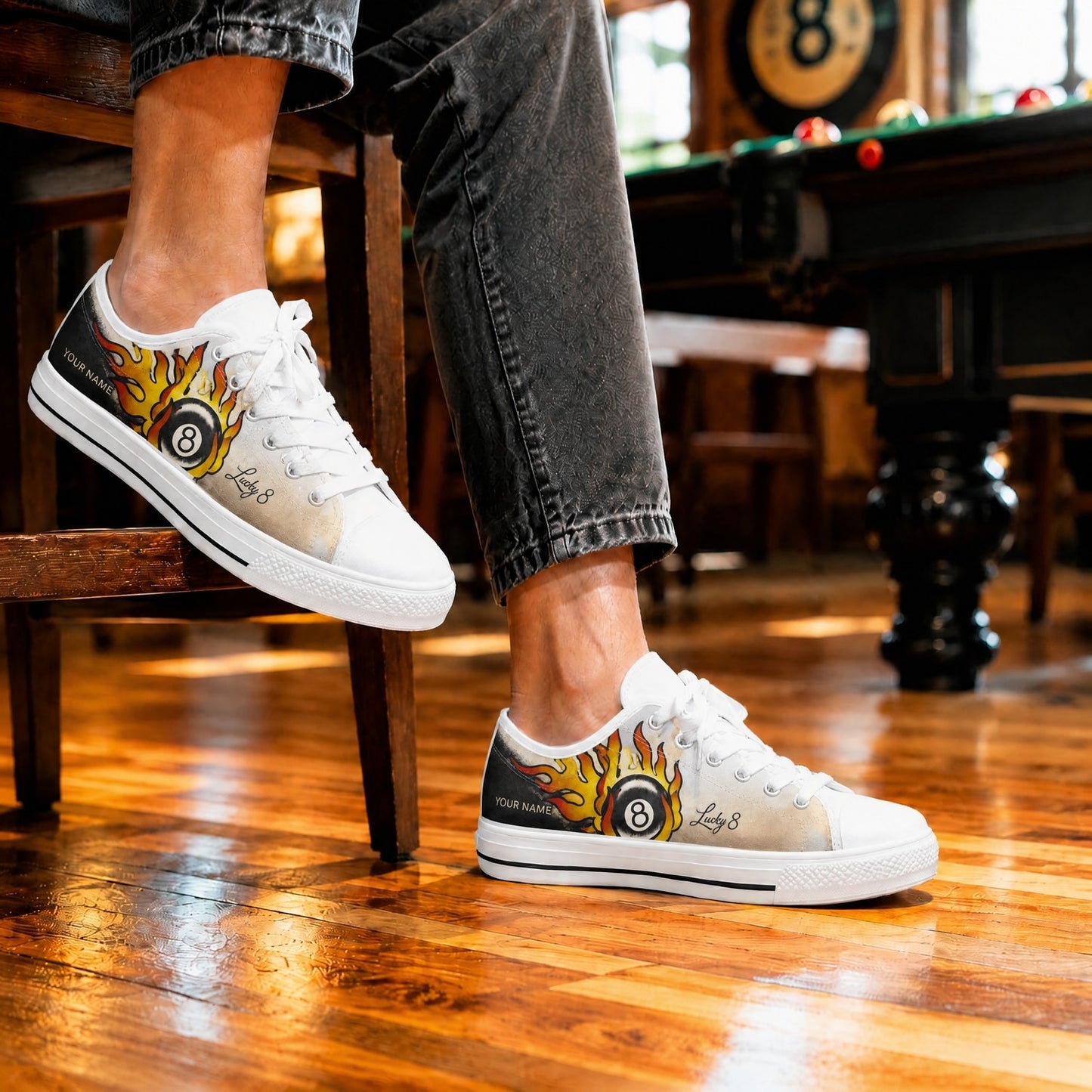 Flaming Lc Eight Ball Graphic Custom Low Top Shoes Life Style