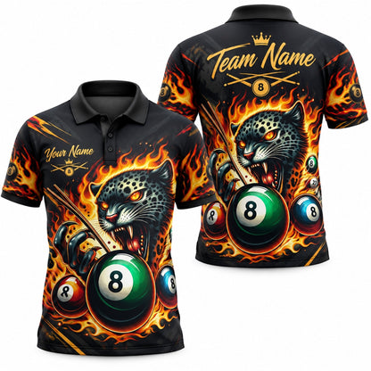 Flaming Leopard 8 Ball Sport Personalized Billiard Polo Shirt