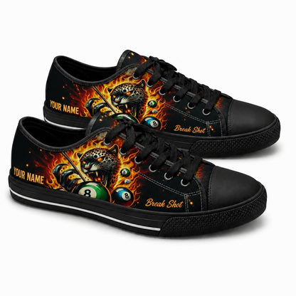 Flaming Leopard Eight Ball Graphic Personalized Low Top Shoes Black Shoes