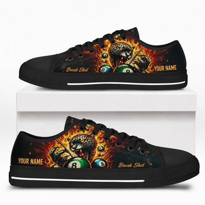 Flaming Leopard Eight Ball Graphic Personalized Low Top Shoes Box Black