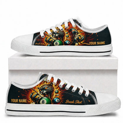 Flaming Leopard Eight Ball Graphic Personalized Low Top Shoes Box White