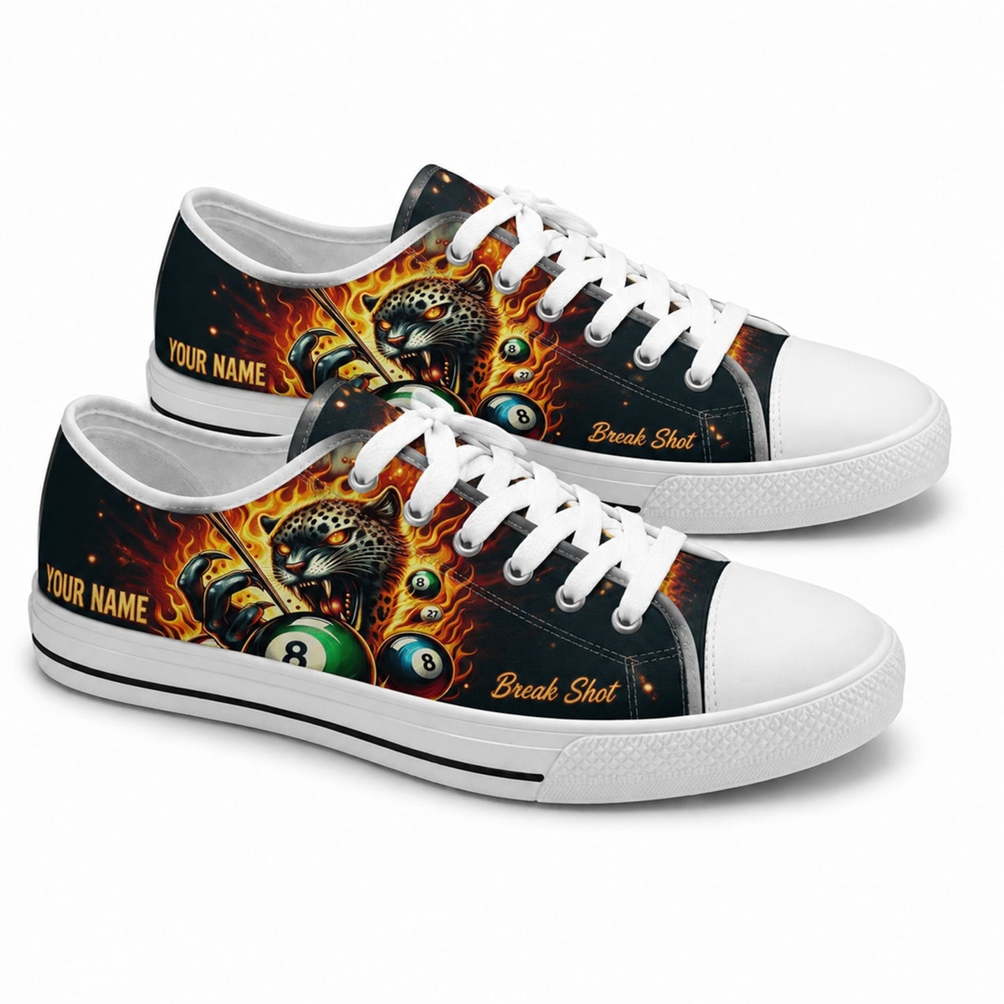 Flaming Leopard Eight Ball Graphic Personalized Low Top Shoes