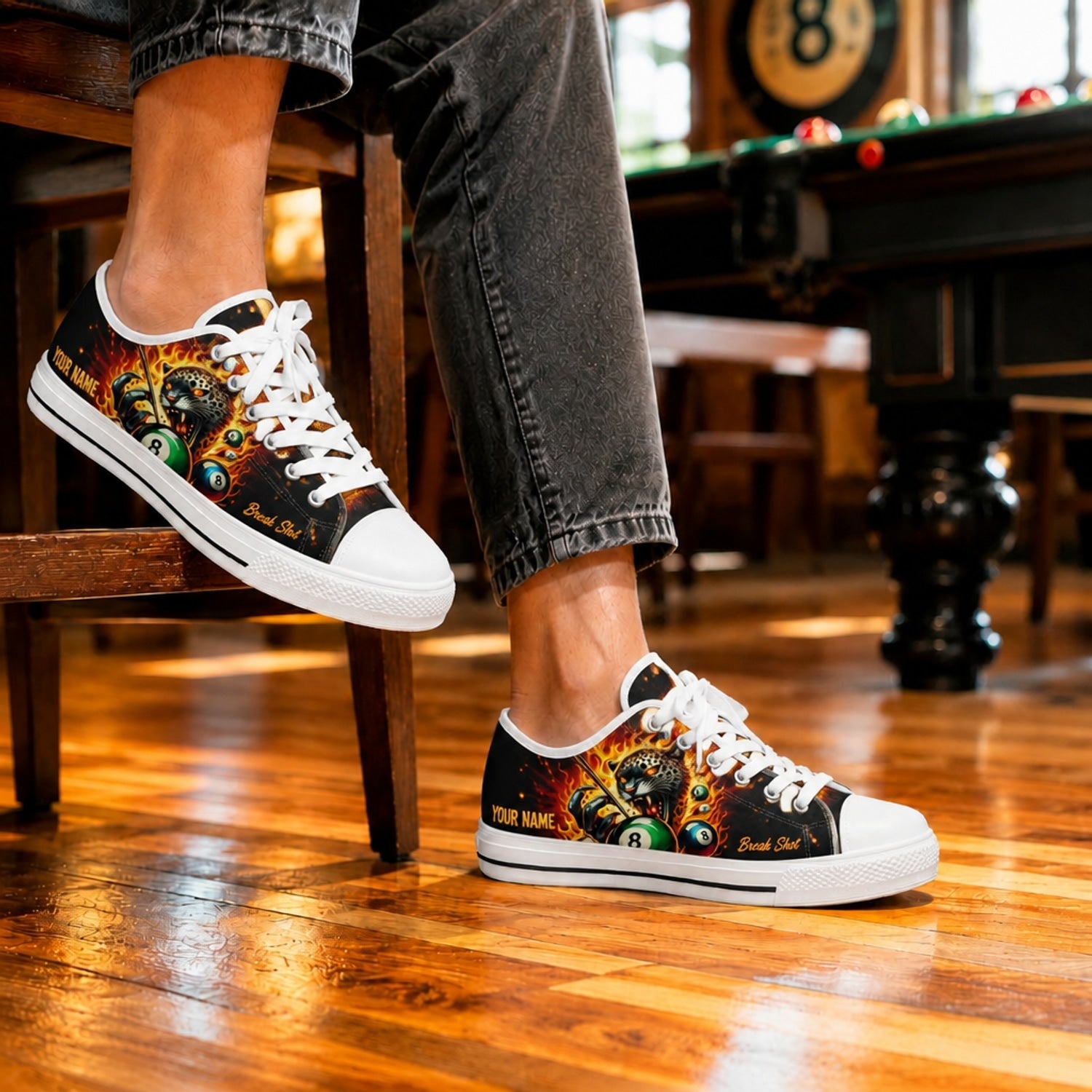 Flaming Leopard Eight Ball Graphic Personalized Low Top Shoes Life Style