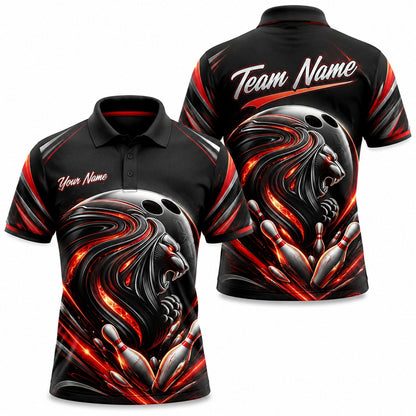 Flaming Lion Bowling Ball Sport Custom Bowling Polo Shirt