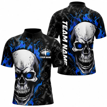 Flaming Skull Bowling Custom Bowling Polo Shirt