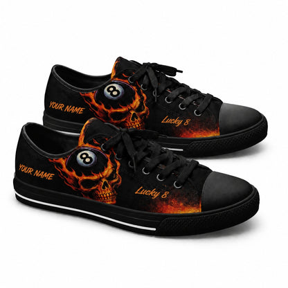Flaming Skull Break Shot Eight Ball Graphic Custom Low Top Shoes Black Shoes