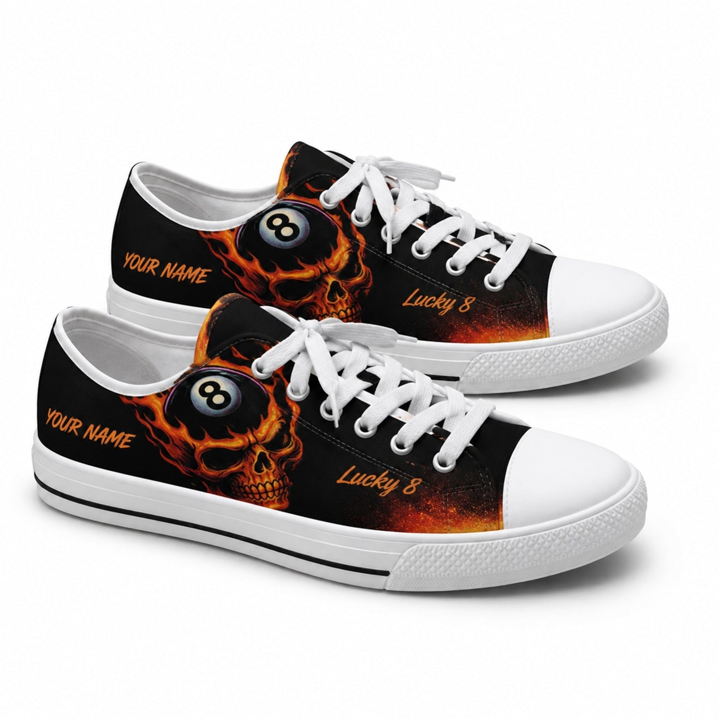 Flaming Skull Break Shot Eight Ball Graphic Custom Low Top Shoes
