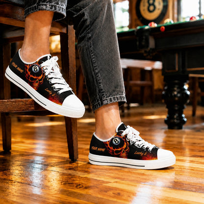 Flaming Skull Break Shot Eight Ball Graphic Custom Low Top Shoes Life Style