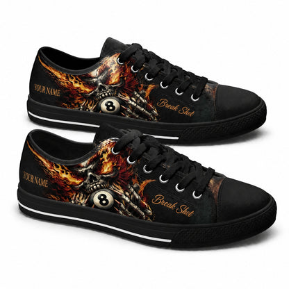 Flaming Skull Eight Ball Graphic Custom Low Top Shoes Black Shoes