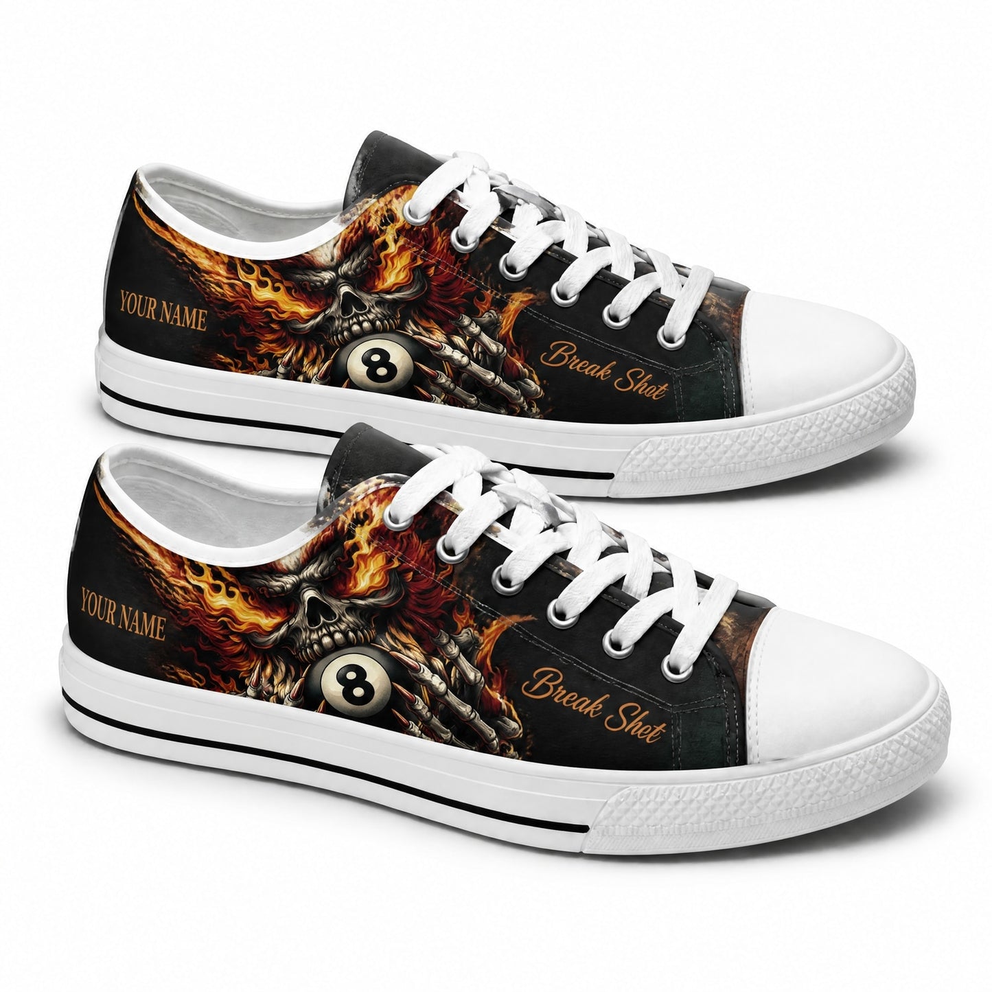 Flaming Skull Eight Ball Graphic Custom Low Top Shoes