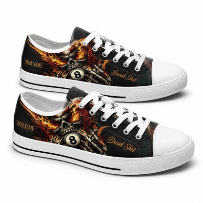 Flaming Skull Eight Ball Graphic Custom Low Top Shoes