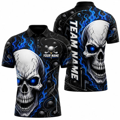 Flaming Skull Golf Graphic Personalized Golf Polo Shirt