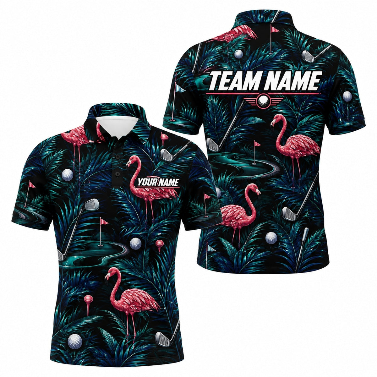 Flamingo Golf Tropical Personalized Golf Polo Shirt