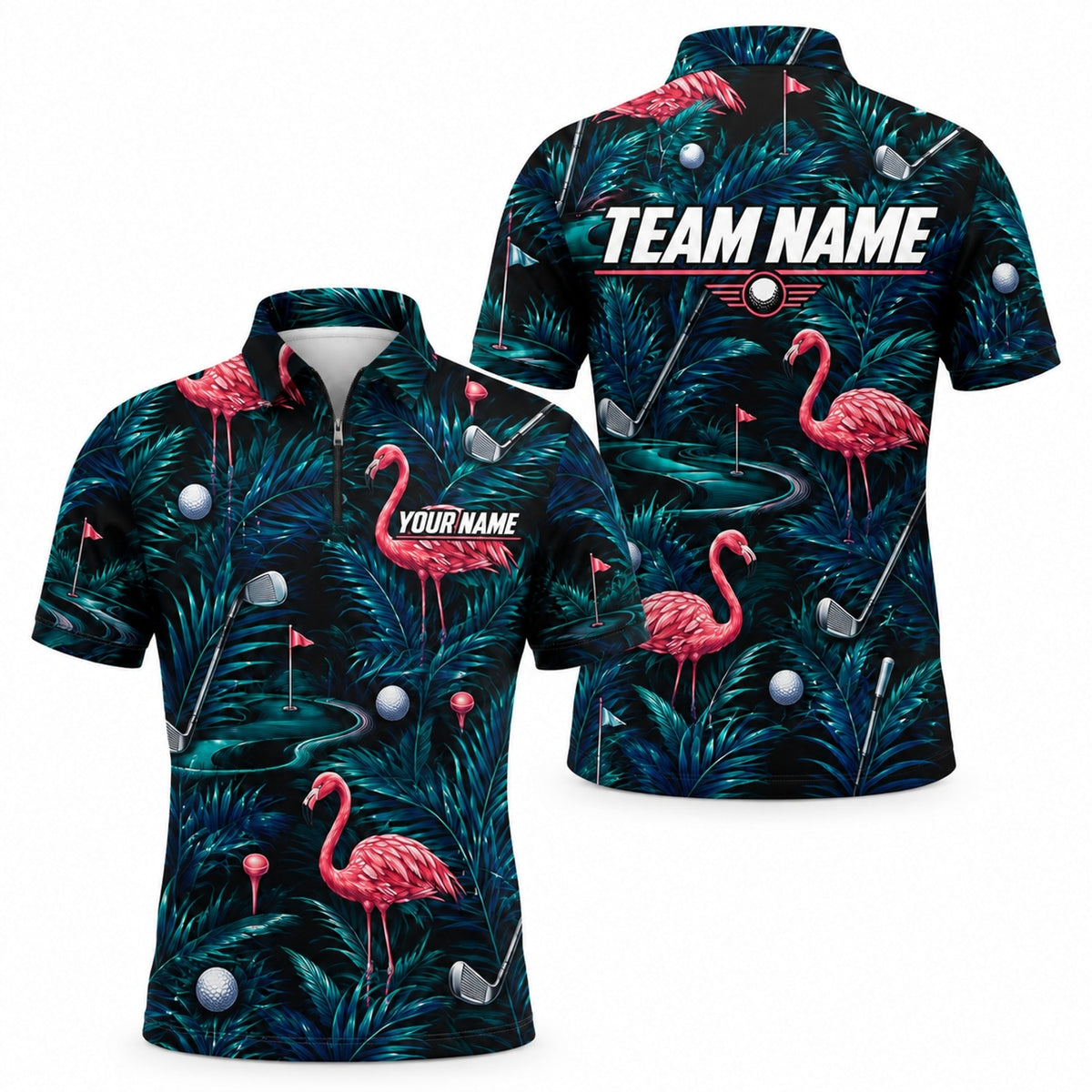 Flamingo Golf Tropical Personalized Golf Polo Shirt Jersey Zip 1 4 Collar