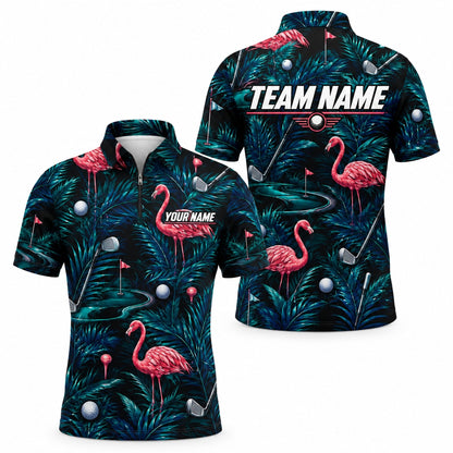 Flamingo Golf Tropical Personalized Golf Polo Shirt Jersey Zip 1 4 Collar