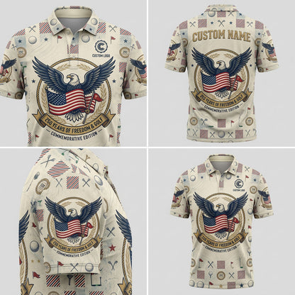 Multi-angle product display of the Freedom & Golf designer polo shirt