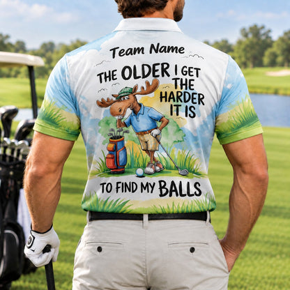 Funny Moose Golfer Graphic Personalized Golf Polo Shirt Back View