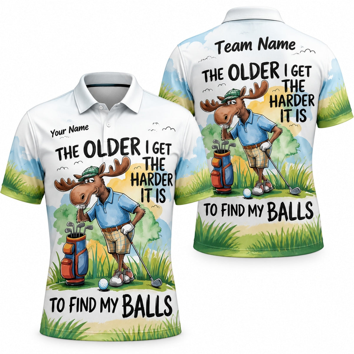 Funny Moose Golfer Graphic Personalized Golf Polo Shirt