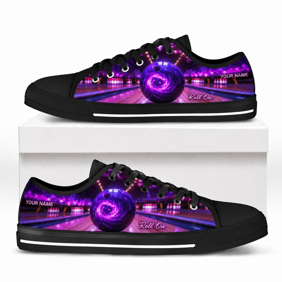 Galactic Bowling Ball Graphic Personalized Low Top Shoes Box Black