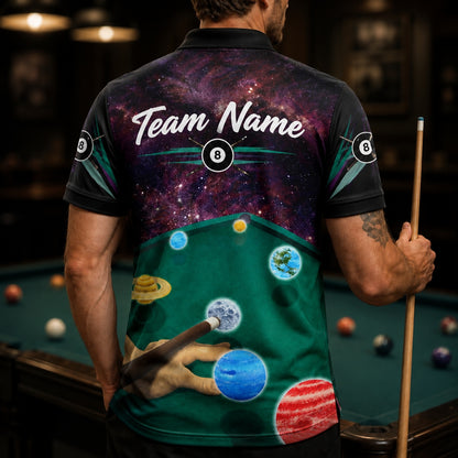 Galaxy Billiards Artwork Modern Personalized Billiard Polo Shirt Back View